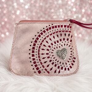 Brighton Metallic Pink Heart Zip Wallet Coin Pouch Wristlet